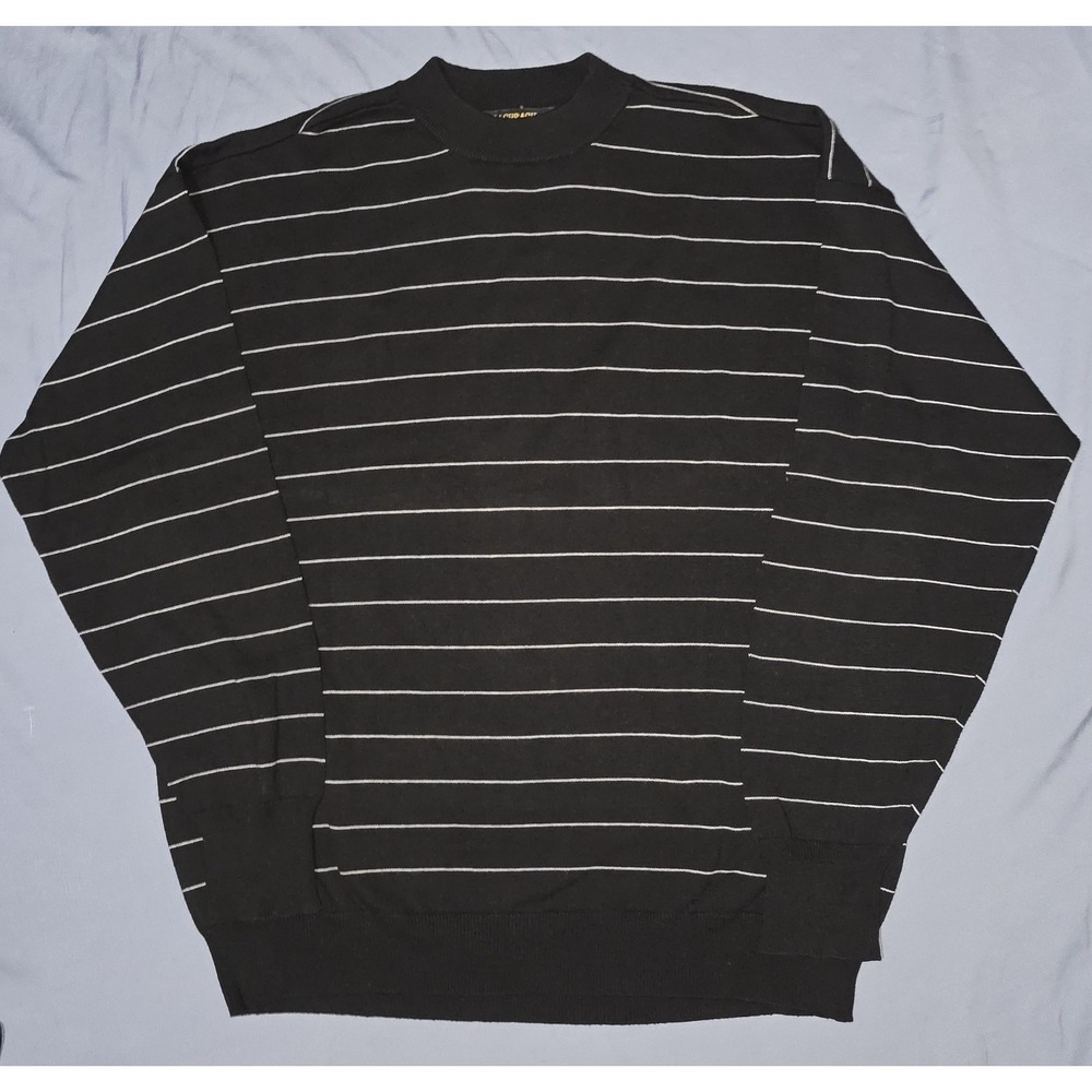 VINTAGE Bachrach USA Black‎ Striped Cotton Sweater Mens XL Grandpa